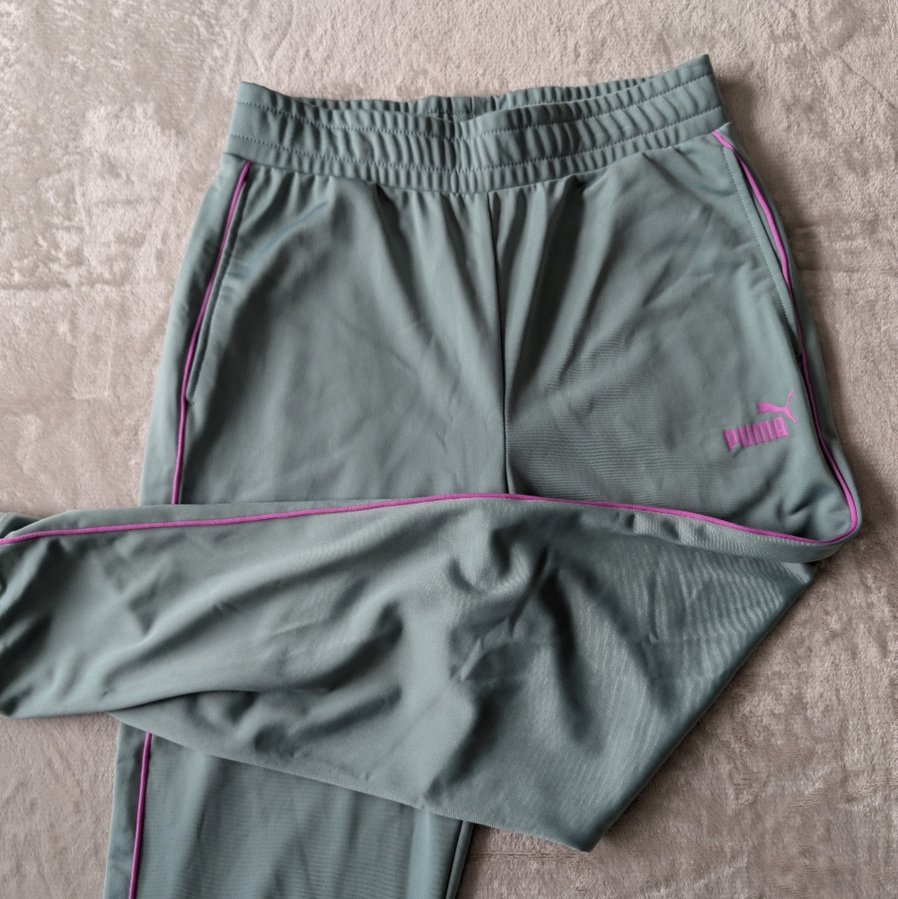 Puma Trackpants Green Purple Athleisure Straight Leg Mid Rise XS New With Tags image 4